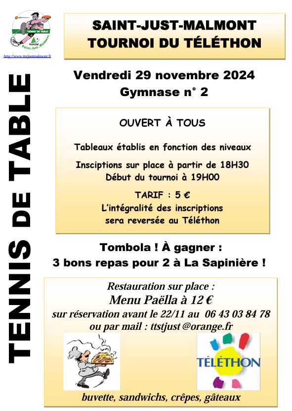 Téléthon : tournoi de Tennis de Table_Saint-Just-Malmont