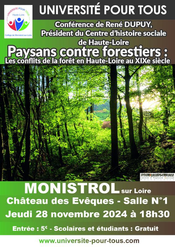 eve - CONFERENCE UPT "un regard sur l'histoire Sociale en Haute-Loire : « Paysans contre forestiers : Les conflits de la forêt en Haute-Loire au XIXe siècle»_Monistrol-sur-Loire