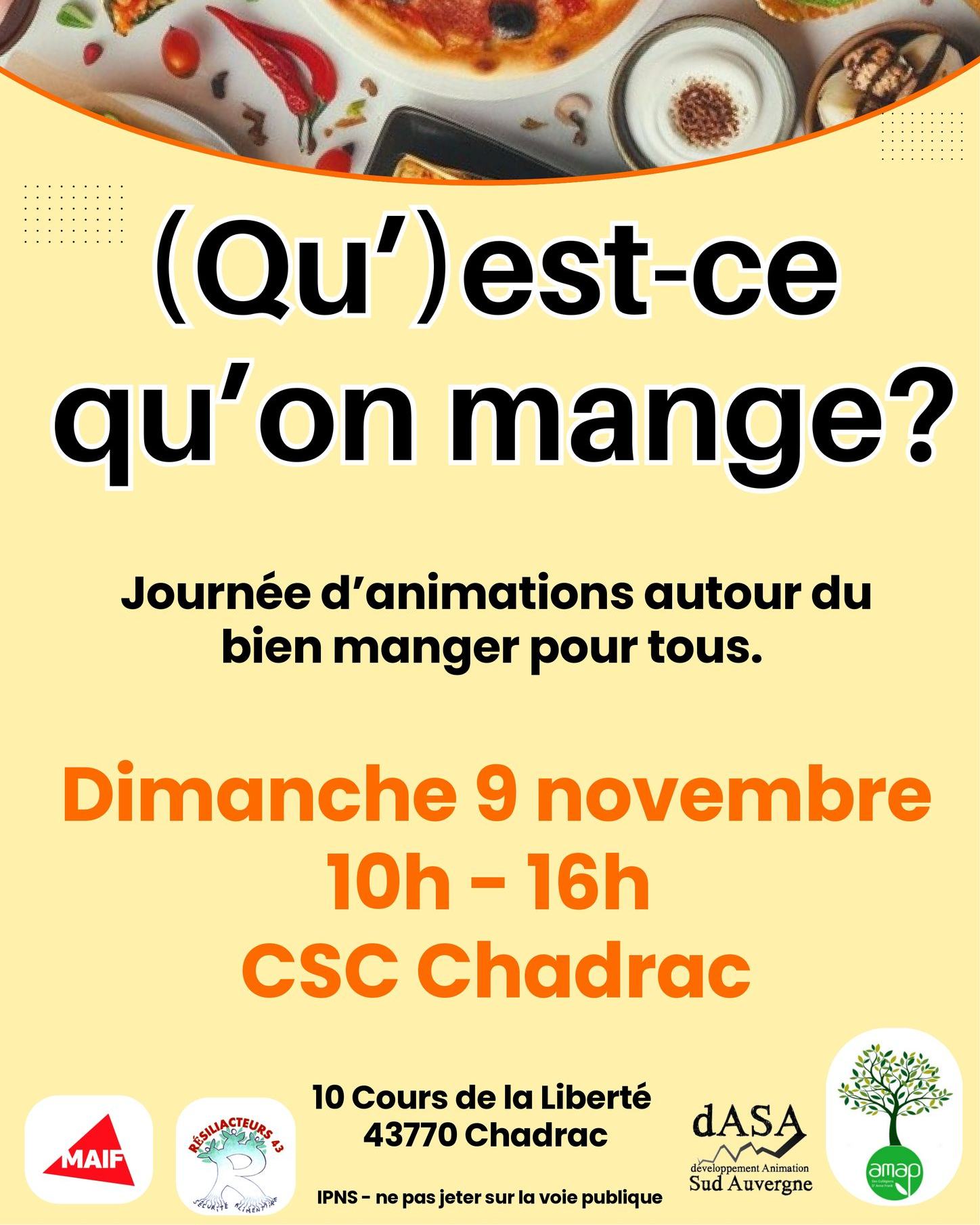 Journée d'animations : (Qu') est-ce qu'on mange ?_Chadrac