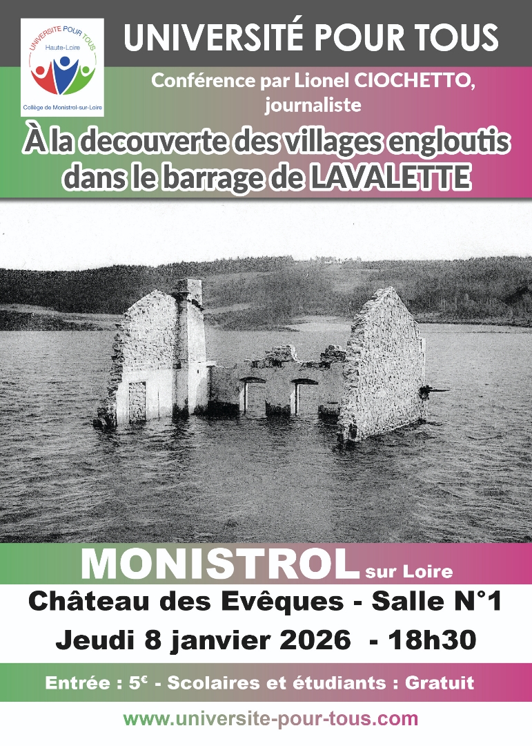 CONFERENCE UPT Lapte : à la découverte des villages engloutis dans le barrage de Lavalette_Monistrol-sur-Loire