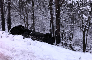 La voiture, à Aurec-sur-Loire, a terminé sur le toit. 