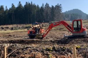 Le chantier de la déviation de la RN88 au Pertuis / St-Hostien début mars 2021.