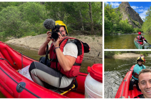 Hugo Clément et son équipe ont descendu 20 km de l'Allier en canoë lundi.