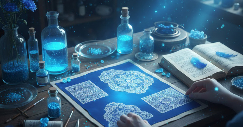 Un atelier dentelles & magie bleue où s'opère la chimie